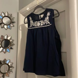 Summery cotton linen blend embroidered tank top